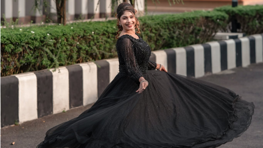 Brand promotion portrait in a black gown